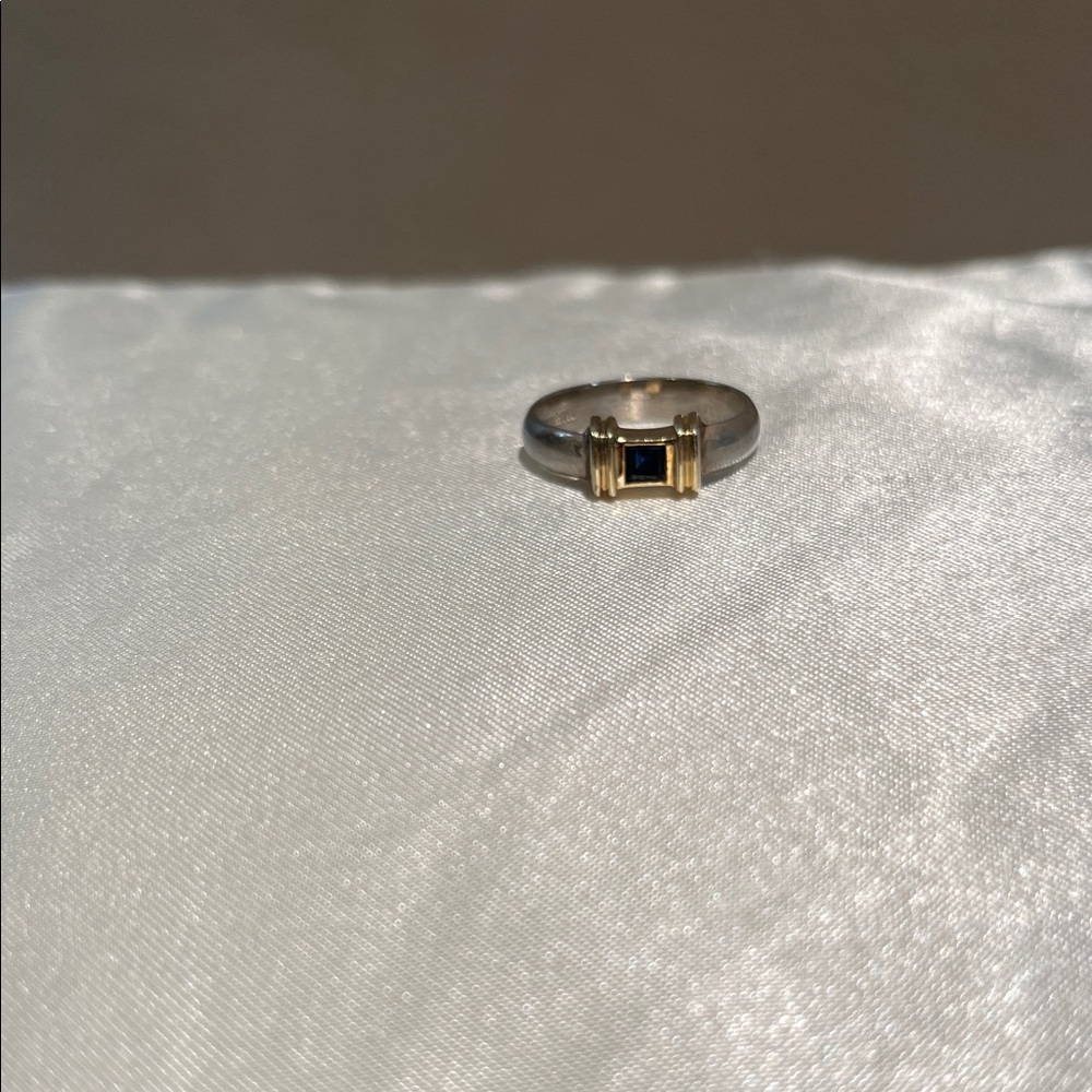 Tiffany & Co. Silver and Gold Ring with Dark Blue Accent